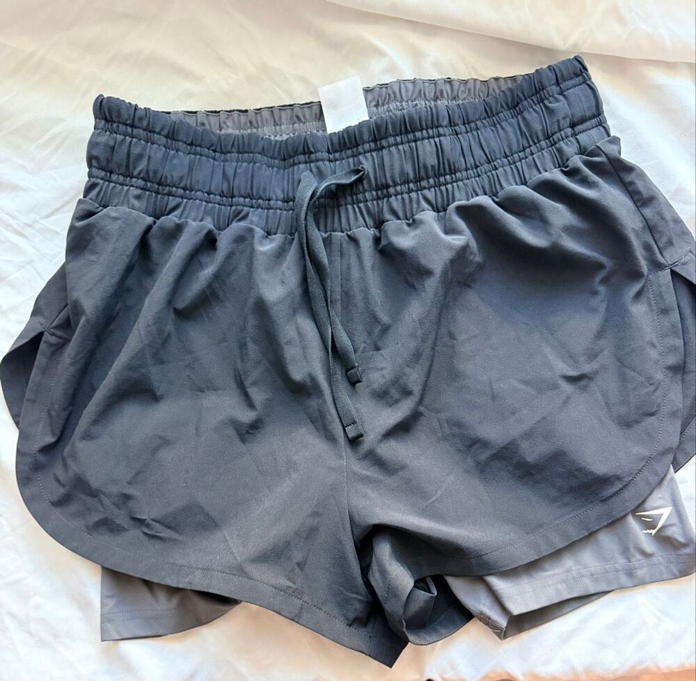 Gymshark Grey Black Athletic Running Shorts Built-In Liner Size Medium M